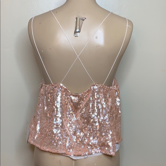 NWT Free People Pink Sequin V Neck STank Top - Picture 4 of 9